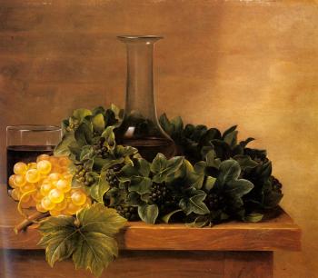 A Still Life With Grapes And Wines On A Table